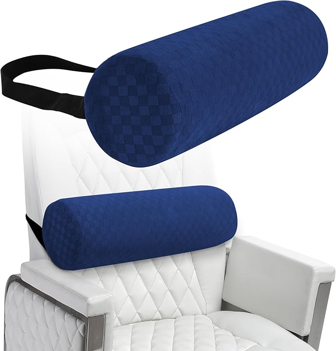 Lumbar Roll Pillow for Lower Back, Lumbar Support Foam Roll Cushion with Pillowcase and Upgraded Strap for Office, Chair, Car, Seat Pain Relief & Improving Posture (Dark Blue, Long-15*4.3'')