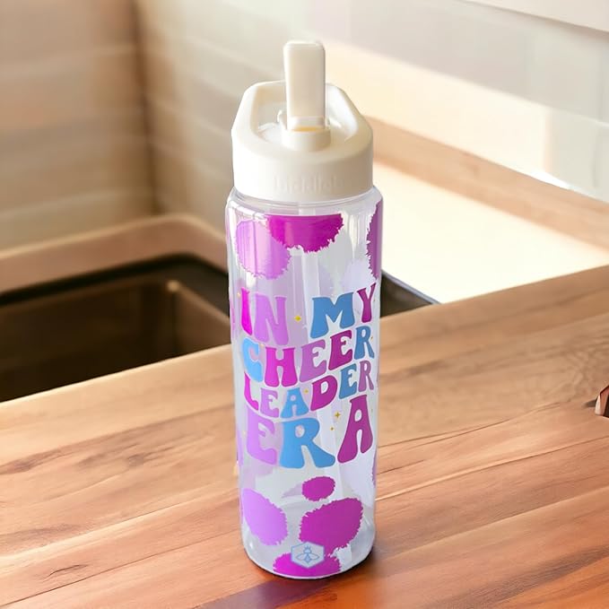 32oz Cheerleader Water Bottle with Straw Lid | BPA-Free Reusable Bottles for Cheerleaders, Cheer Team or Cheerleading Coach | Great Gifts for Girls, Coaches