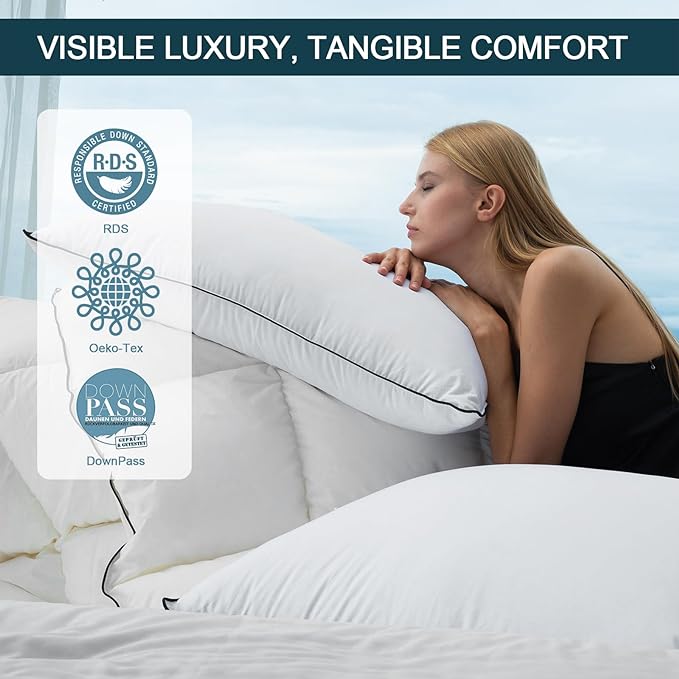 Hungarian Goose Down Pillows Standard Size, Bed Pillows for Sleeping, Pillow for Back, Stomach or Side Sleepers, Ultimate Comfort, 1 Pack, Standard