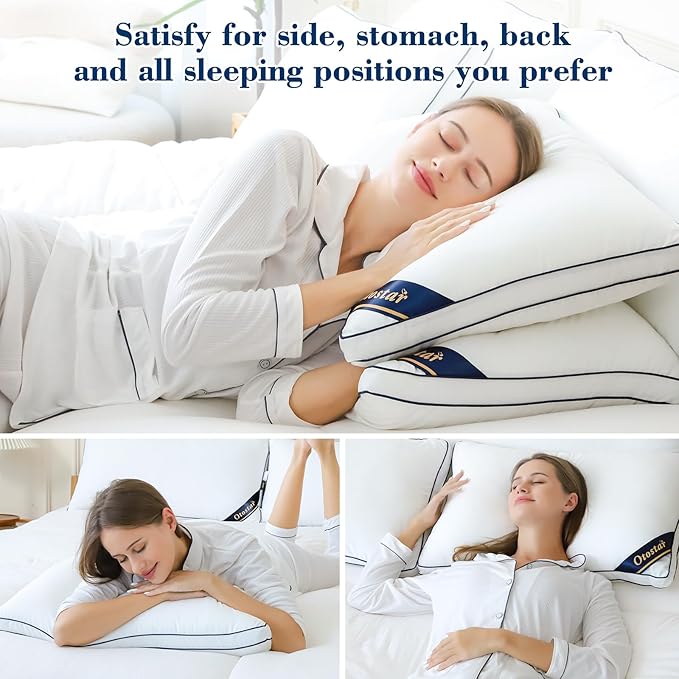 OTOSTAR Pillows Queen Size Set of 4 Bed Pillows for Sleeping Cooling Pillows 4 Pack with 3D Microfiber Filling Breathable Cover Pillows for Back Stomach or Side Sleepers Soft Fluffy Pillows for Bed