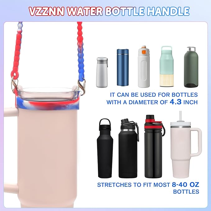 2PCS Water Bottle Handle Strap,Silicone Water Bottle Sling Compatible with Stanley Water Cup Accessories Water Bottle Holder with Strap Fits Most 8-40oz Water Bottles(2+4)