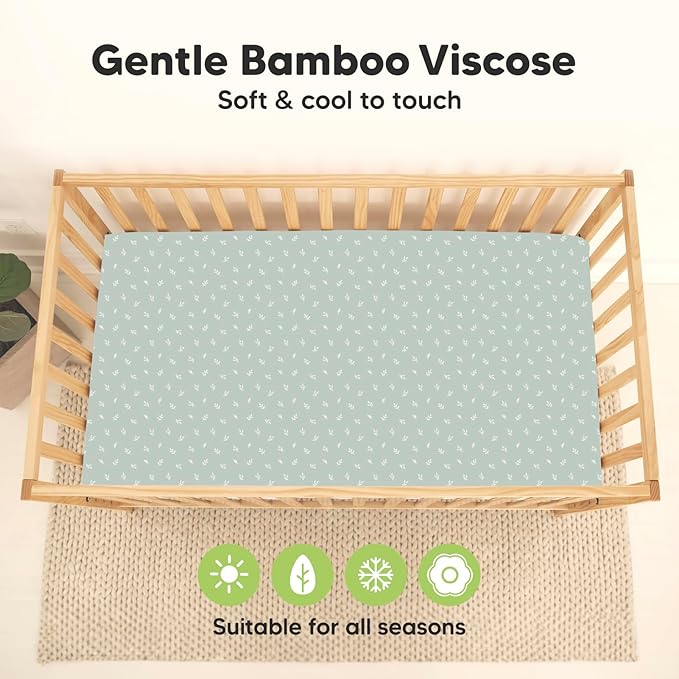 2-Pack Waterproof Crib Sheets for Boys, Girls - Viscose Derived from Bamboo Crib Sheets Neutral, Crib Mattress Protector Sheet, Soft Toddler Bed Sheets, Fitted Baby Crib Sheets Girl, Boy (Prairie)