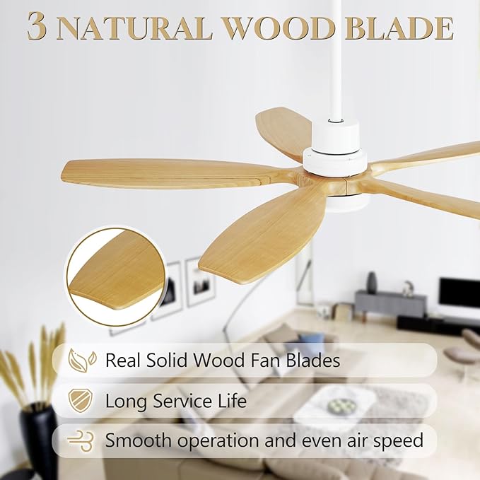 60" Ceiling Fan with Light and Remote,Reversible DC Motor,6Speed,Modern Natural Wood Ceiling Fan with Dimmable LED for Outdoor Patios Bedroom Living Room,Original Walnut and White