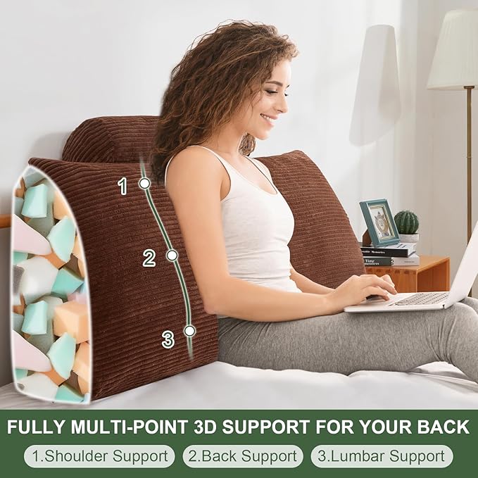 HIGOGOGO Wedge Headboard Pillow, Bed Rest Reading Pillow, Backrest Positioning Support Bolster Cushion with Removable Cover,Twin 40X20.4X8.4,Coffee