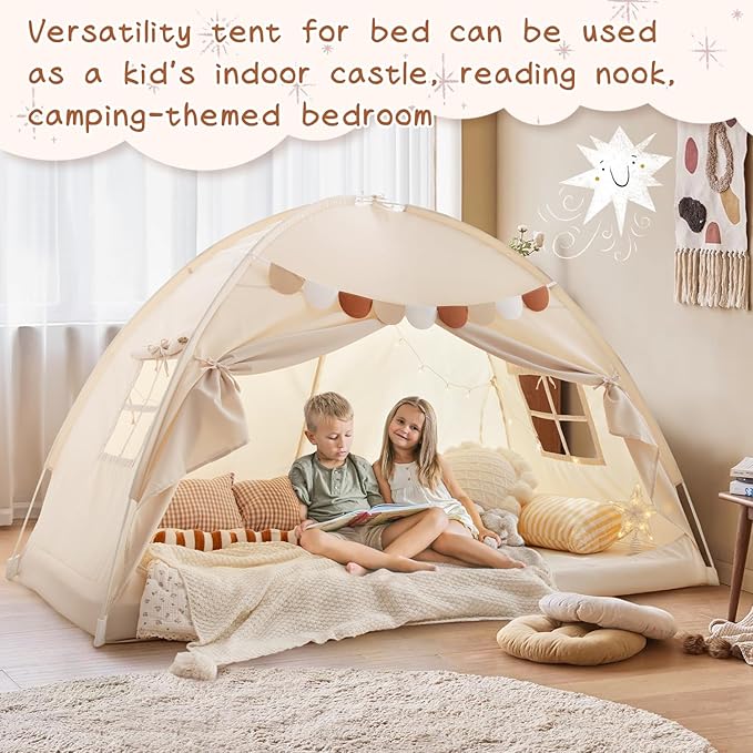 Twin Size Bed Canopy Bed Tents Dream Tent on Bed Privacy Space Blackout Sleeping Tents Indoor Breathable Portable Cottage Drafty Room Floor Bed Tents