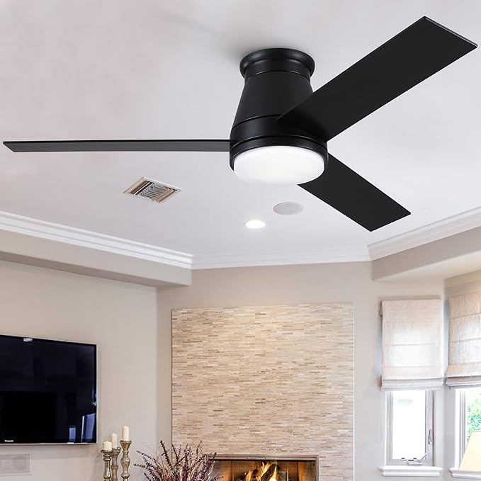 NicBex Ceiling Fan 48 Inch Modern Ceiling Fans with Integrated LED Light and Remote Control Flush Mount Ceiling Fan with 3 Blades for Living Room, Bedroom, Black