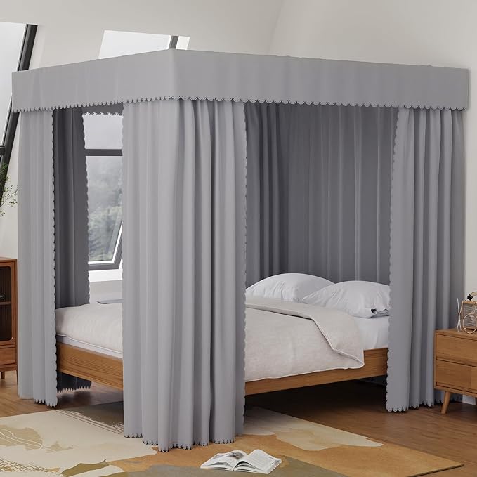 Grey Canopy Bed Curtains - 4 Corner Post Bed Curtains Canopy Queen Bed Canopy Curtains for Adults Girls Bedroom Decoration(Grey, Queen)