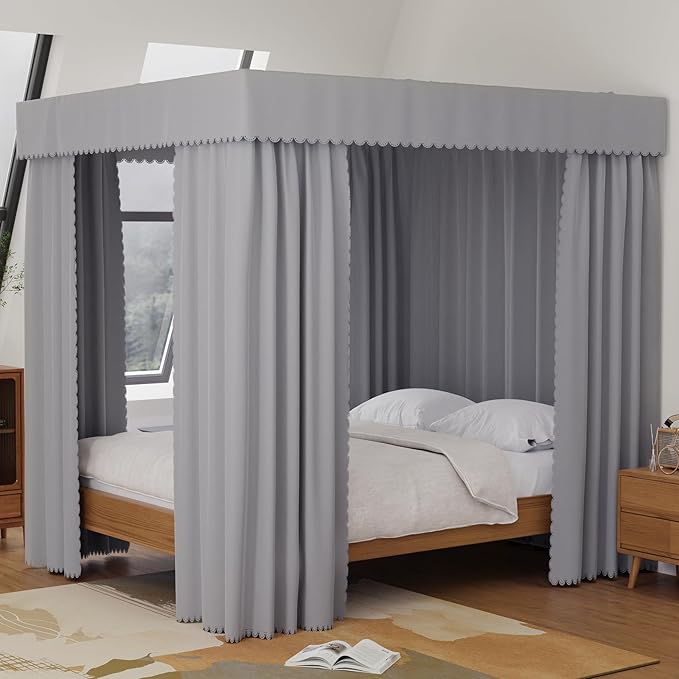 Grey Canopy Bed Curtains - 4 Corner Post Bed Curtains Canopy Twin Bed Canopy Curtains for Adults Girls Bedroom Decoration(Grey, Twin)