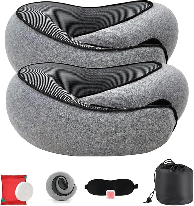 2PCS New Travel Pillow, Neck Pillow Airplane, Travel Pillows for Airplanes, Memory Foam Travel Pillow, Stowable U-Shaped Pillow