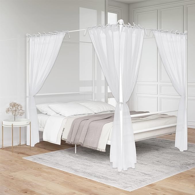 KGORGE Canopy Bed Sheer Curtains for Queen/King/Twin/Full Size, 8 Panels for Girls Boys Adults Bed, Home Bedroom Decor (White, 45 inch Width X 72 inch Length)