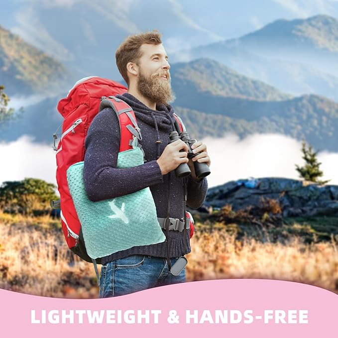 4 in 1 Travel Blanket and Pillow Set with Airplane Footrest - 350 GSM Thick Travel Blanket Airplane Compact with Bag, Inflatable Pillow, Foot Hammock for Plane Travel (Green)