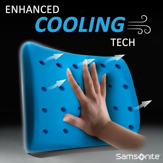 SAMSONITE, Gel-Infused Memory Foam Lumbar Support Pillow with Enhanced Airflow Design for Cooling Experience, Fits Most Office Chairs and Car Seats, Lower Back Cushion for Enhanced Ergonomic Benefits…