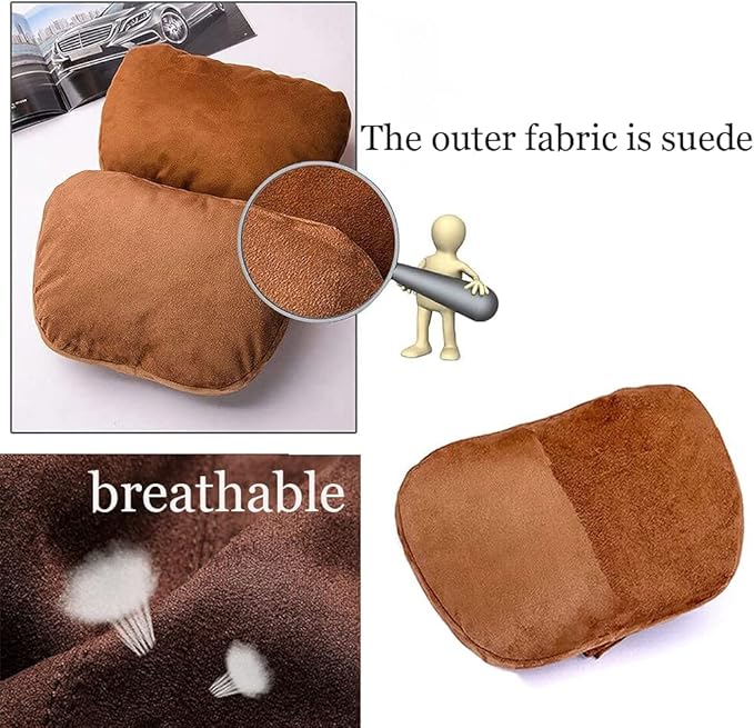 2Pcs Super Soft Car Headrest Pillow, with Adjustable Strap & Breathable Removable Cover, Balance Neck Pillow Designed to Relieve Neck Pain and Muscle Tension (reddish brown)