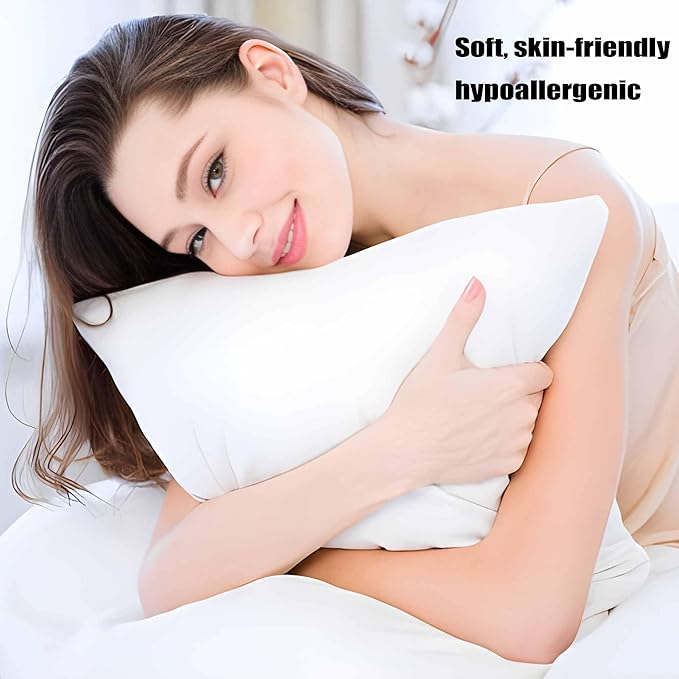 Thin Flat Soft Bed Pillows King Size Set of 4 Pack for Sleeping 20"x36", Hypoallergenic Skin Friendly Microfiber Filling Machine Washable