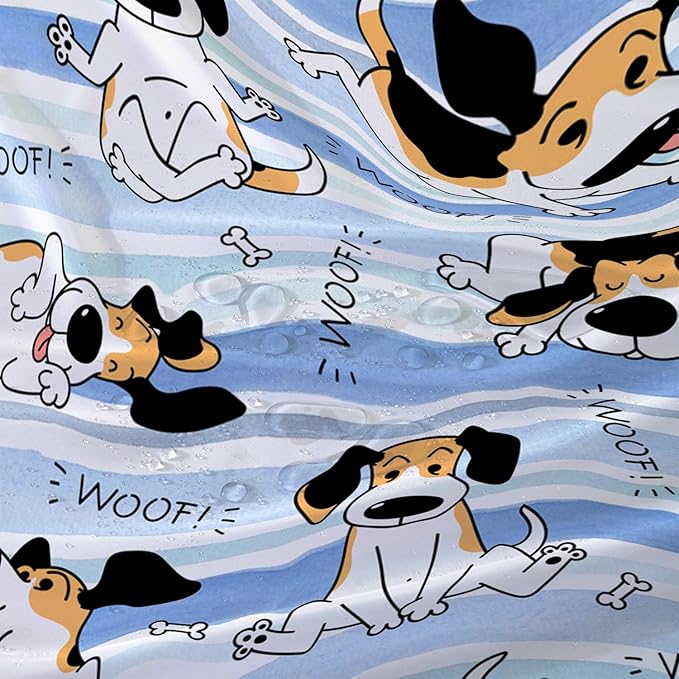 AILONEN Cartoon Dog Shower Curtain,Funny Beagle Active Dog Printed Shower Curtain, 72" W*84" H Waterproof Happy Cartoon Pet Dog Curtain with Grommets and 12 Hooks