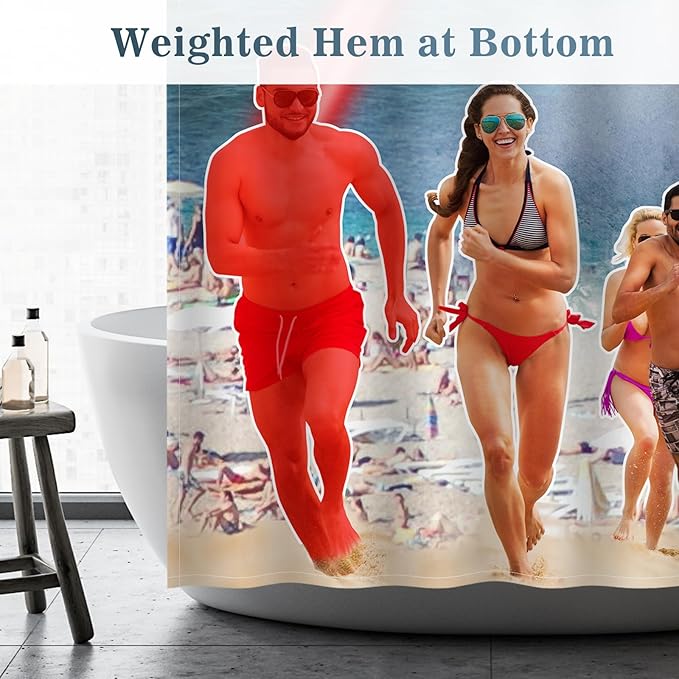 Aimego Long Funny Shower Curtain - Cute Cool Ocean Cat with Weird Adults Beach UFO Fun Fabric Cloth Bath Shower Curtain Set with 12 Hooks for Bathroom Decor Accessories Bathtub Curtain, 72"x78"