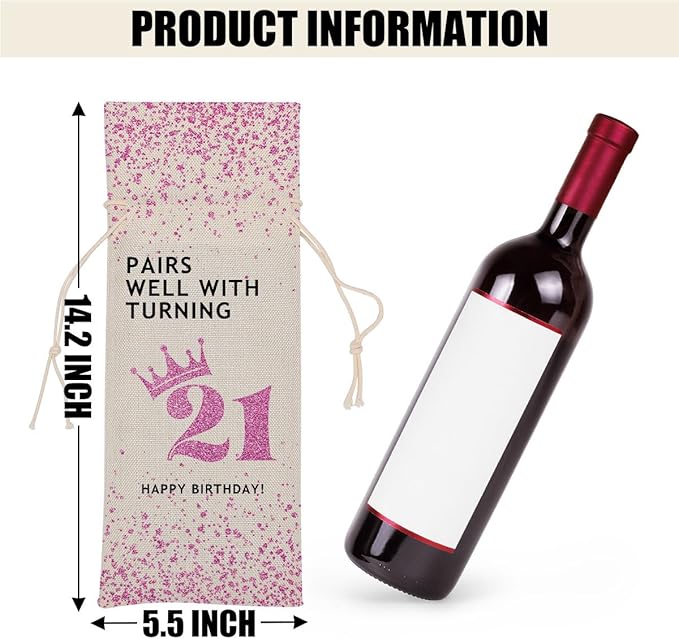 21st Birthday Wine Bag 21st Birthday Decorations 21st Birthday Party Favors Gift for 21 Year Old Male Coworkers Daughter Friend Him Her Anniversary Wine Bags
