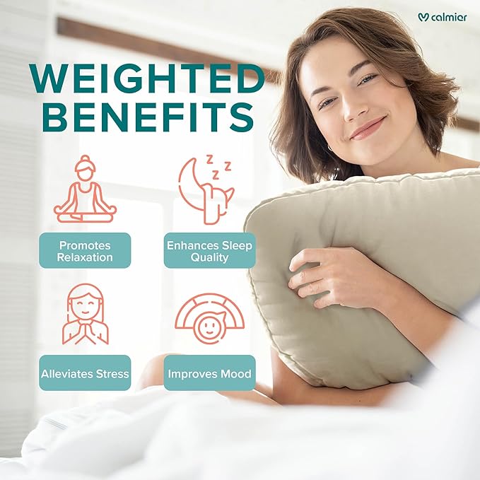 Calmier - 9 lb Sensory Weighted Pillow - Glass Bead Filled Hug Pillow - Ultra Plush Cozy Weighted Pillows for Adults and Kids - Child Sensory Pillow - Weighted Lap Pad (Tan - Minky, 9 LBS)