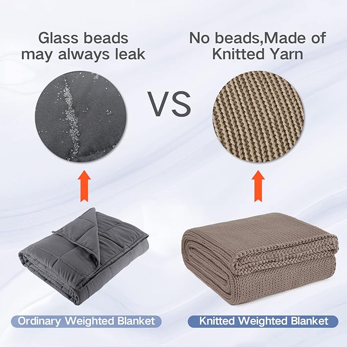 Knitted Weighted Blanket(Beige 60"x80" 20lbs),Home Décor Cooling Throw Blanket for Hot Sleepers,Hand Made Chunky Knit Heavy Blanket for Adults Use on Queen/King Size Bed