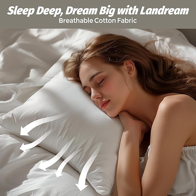 Goose Down Feather Pillows, Soft Bed Pillows Standard Size Set of 2, 100% Soft Cotton Shell, Bedding Pillow for Back, Stomach or Side Sleepers