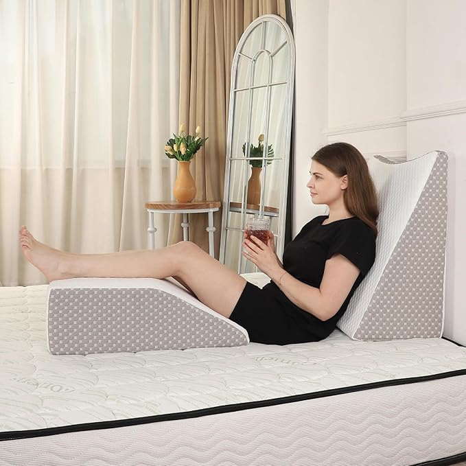 8" Leg Elevation Pillow for Circulation, Cooling Bed Wedge Pillow for Swelling, Memory Foam Top Wedge Pillow for Buttock, Ankle, Leg, and Knee Injuries Post Surgery