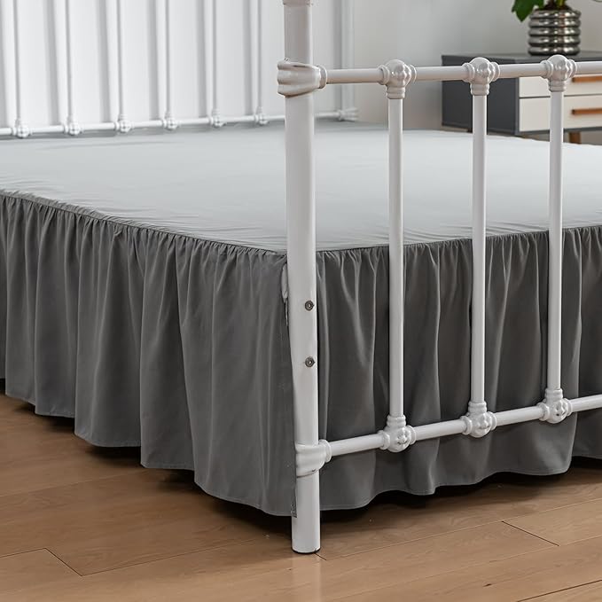 Bed Skirt Ruffled Bed Skirt with Split Corners, 18 Inch Drop Dust Ruffle Bed Skirt with Platform, Grey,King Size