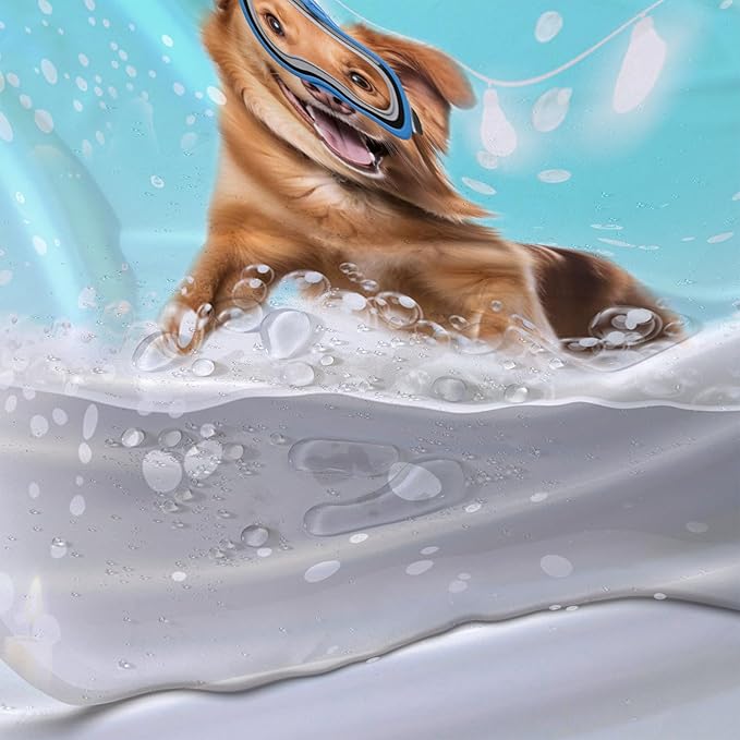 AILONEN 3D Bathtub Dog Shower Curtain for Kids 72" W*72" H Inch,Kawaii Diving Dog Sitting in a Bathtub Shower Curtain,12 Pack Hooks Polyester Waterproof Fabric Decor for Bathroom Bathtub Panels