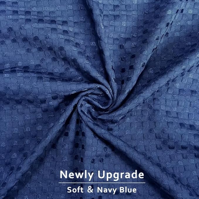 MIYE Pleated Waffle Weave Bed Skirt, Tailored Dust Ruffle 16 Inch Drop Easy Fit, Machine Washable (Navy Blue, King - 16" Drop)