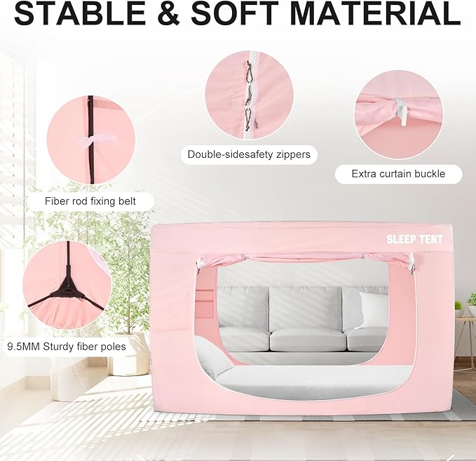 Bed Tent Twin Bed Canopy Dream Tents for Indoor Portable Blackout Tents Privacy Space Warm Breathable Sleeping Tents for Kids and Adult(Pink,Mattress Not Included) Reducing Light