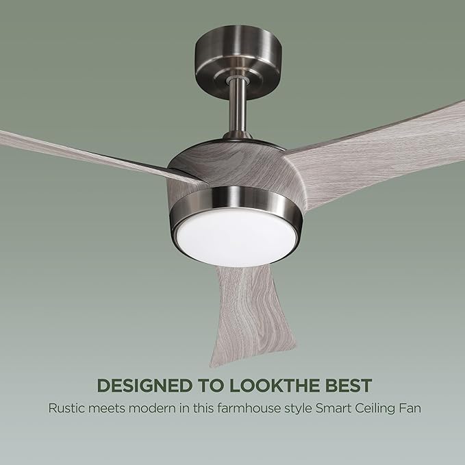 Ceiling Fan with Light Remote: 52 Inch Modern Bedroom Fans with Dimmable Tri-Color Temperatures LED - Water Transfer Printing 3 Blades (Brushed Nickel+Gray-3)