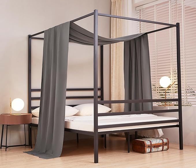 Akiky Linen Canopy Bed Curtains for Kid House Bed Montessori Canopy for Nursery Bed Canopy for Kids Child Toddler Adult Room Decoration(Twin,Dark Gray)