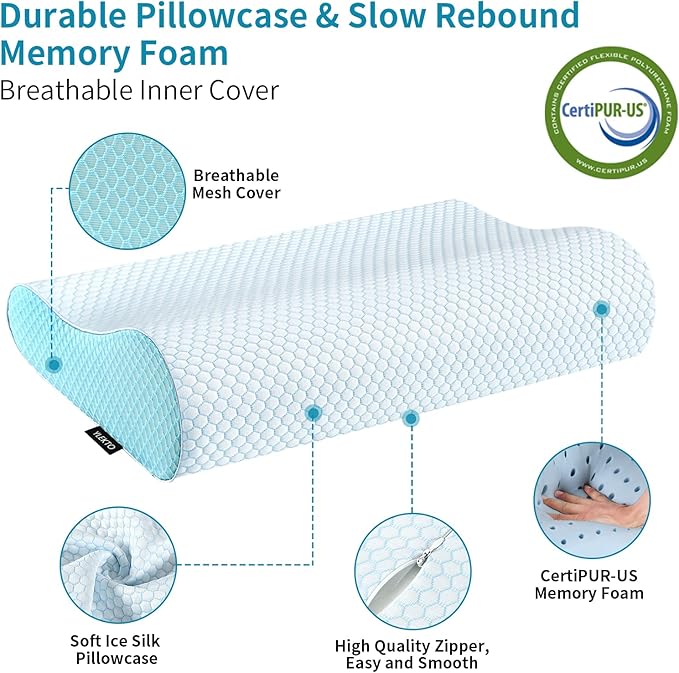 Memory Foam Pillows Neck Pillow for Sleeping, Ergonomic Cervical Pillow Bed Pillow for Side Back Stomach Sleeper, Orthopedic Contour Pillow for Neck and Shoulder Pain Relief