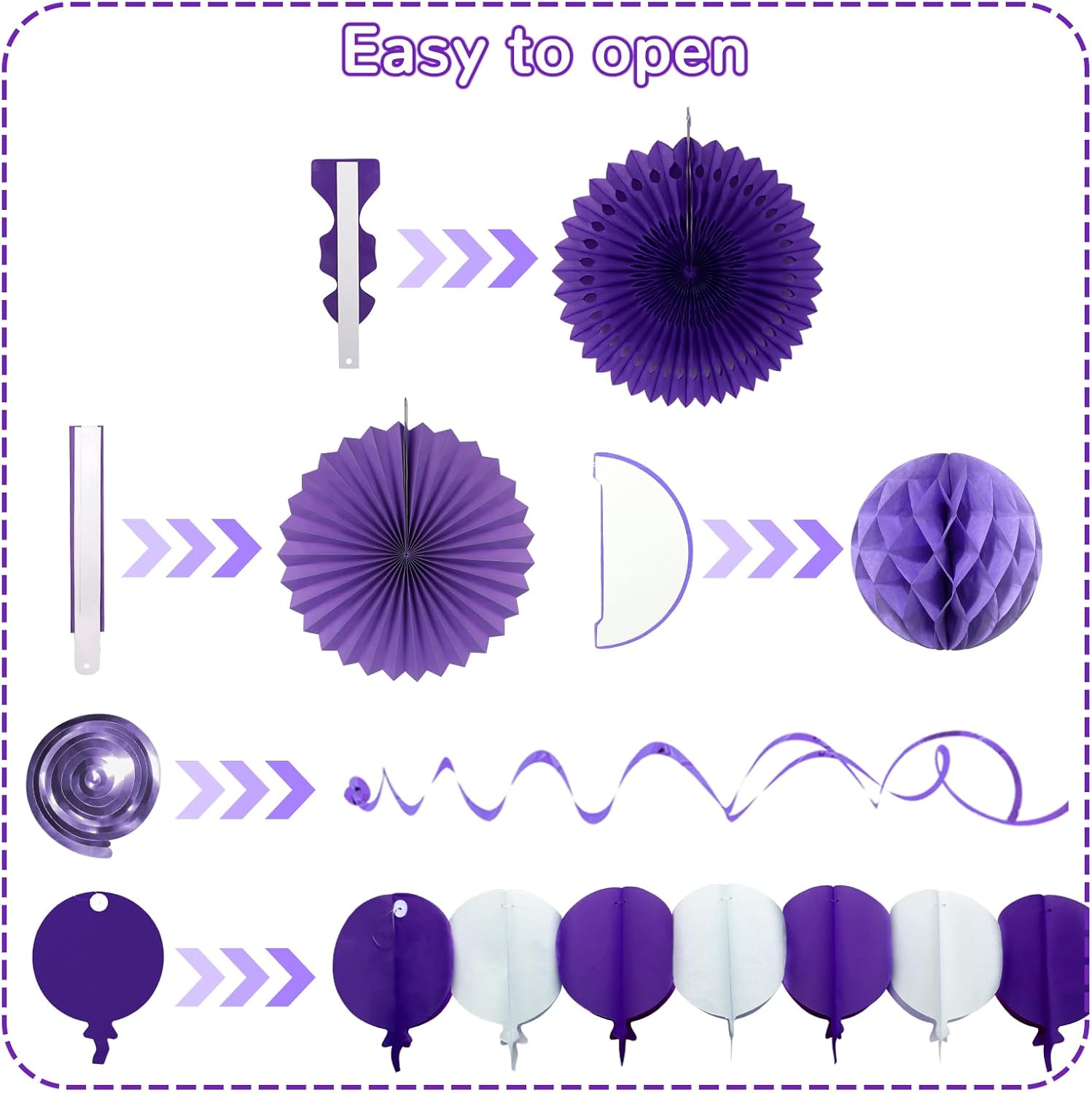Purple Party Decorations, Birthday Party Supplies Easy Assembly Paper Fan Honeycomb Ball Garland Hanging Swirl for Graduation Birthday Baby Shower Bridal Shower Wedding Party Decorations
