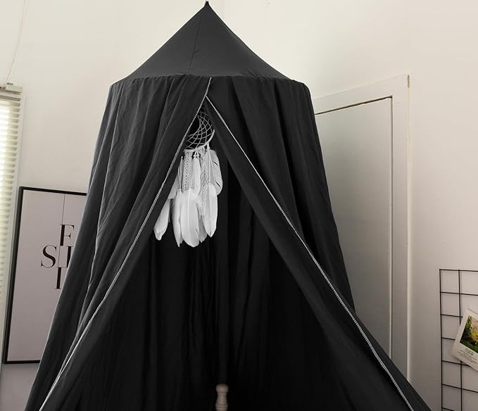 Bed Canopy for Boys Girls,Crib Canopy Curtains,Extra Large Dome Mosquito Net Reading Nook Canopy for Kids Boys Twin Full Queen Size Bed,Fire Retardant Fabric (Black)