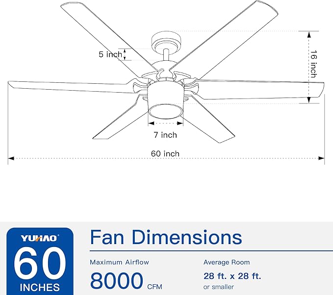 NicBex Ceiling Fan 60 Inch Indoor Modern Ceiling Fans with Integrated LED Light and Remote Control Double Finish Ceiling Fan with 6 Blades for Living Room, Bedroom, Matte Black
