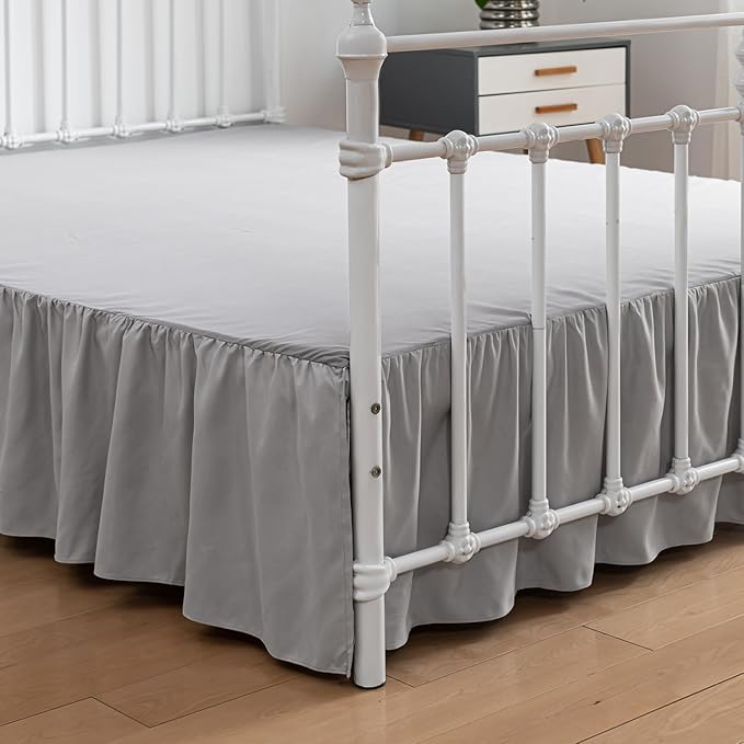 Bed Skirt King Size Ruffled Bed Skirts with Split Corners, 16 Inch Drop Dust Ruffle Bed Skirt with Platform, Light Gray, King - 16" Drop