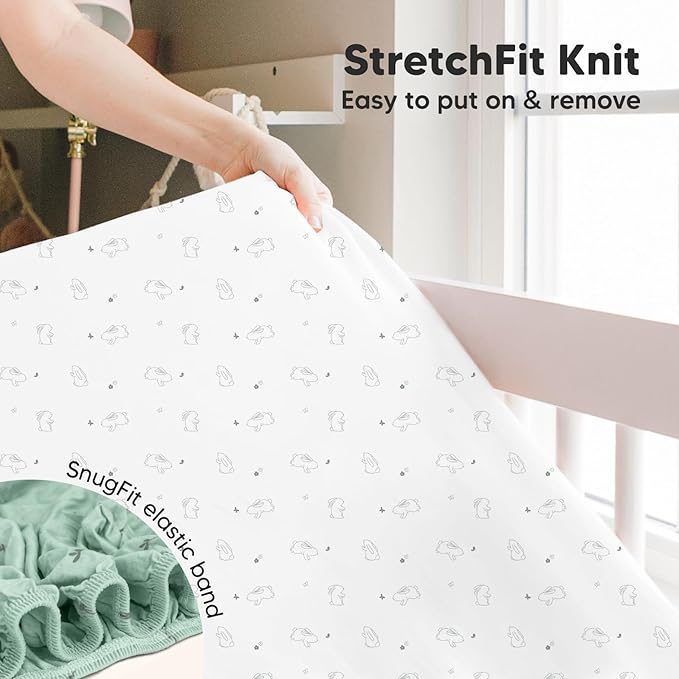 2-Pack Crib Sheets for Boys,Girls - Viscose Derived from Bamboo Fitted Crib Sheet, Organic Baby Crib Sheets, Crib Mattress Sheet,Toddler Bed Sheets,Baby Sheets for Crib Fitted Sheets(Bunnies)