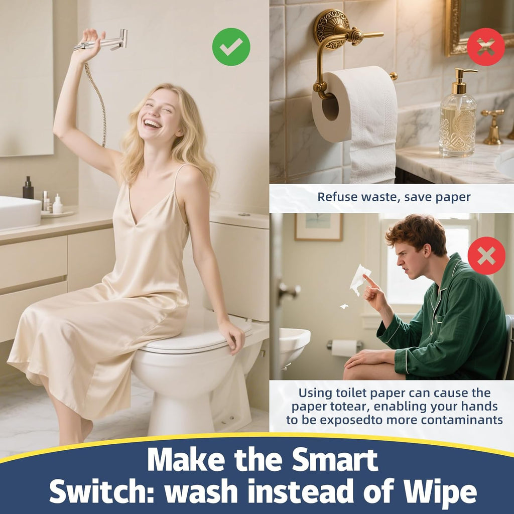 Handheld Bidet Sprayer for Toilet 2 PCS - Bidets for Existing Toilets Adjustable Water Pressure with Bidet Hose for Feminine Wash, Stainless Steel Muslim Shower Jet Spray for Toilet