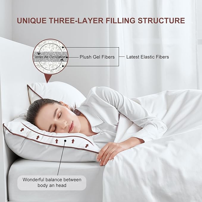 Luxury Comfort Bed Pillows - Hypoallergenic Polyester Microfiber Material - Premium Sleep Support for Side, Back, and Stomach Sleepers - Set of 2, Queen Size 18 x 28 inches, 45 cm x 70 cm