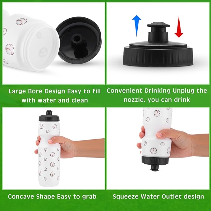 2 Pcs Baseball Party Favors Sports Drawstring Bag 24 oz Baseball Reusable Water Bottles Sports Water Bottle for Sporting Cycling Working Traveling Gym Outdoor