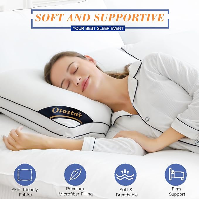 OTOSTAR Pillows Standard Size Set of 2 Bed Pillows for Sleeping Cooling Pillows 2 Pack with 3D Microfiber Filling Breathable Cover Pillows for Back Stomach or Side Sleepers Soft Fluffy Pillows for Bed