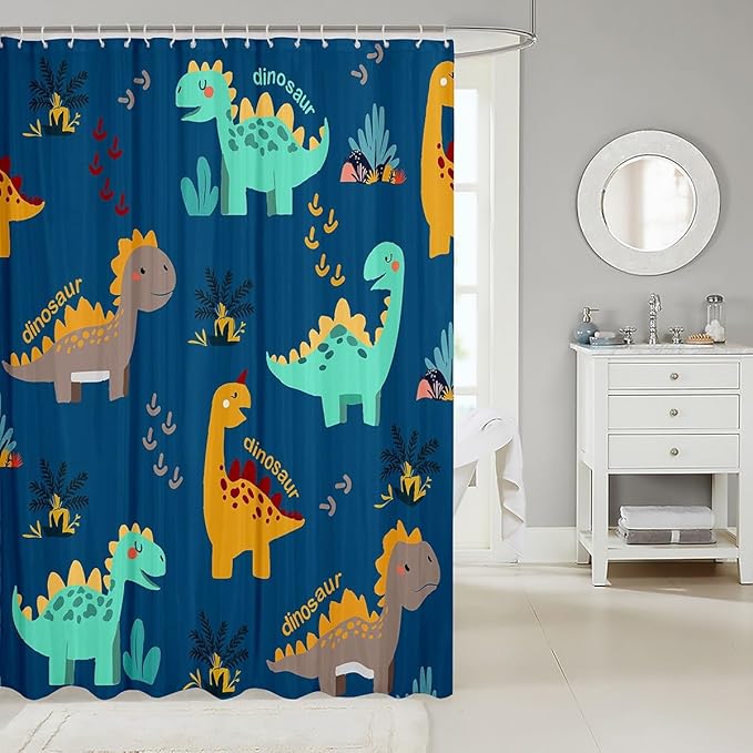 Feelyou Dinosaur Bathroom Shower Curtain Set Cute Dinosaur Bath Curtain Cartoon Dinosaur Shower Curtain Kids Toddler Boys Girls Kids Dinosaur Kids Bathroom Accessories 72"x78"