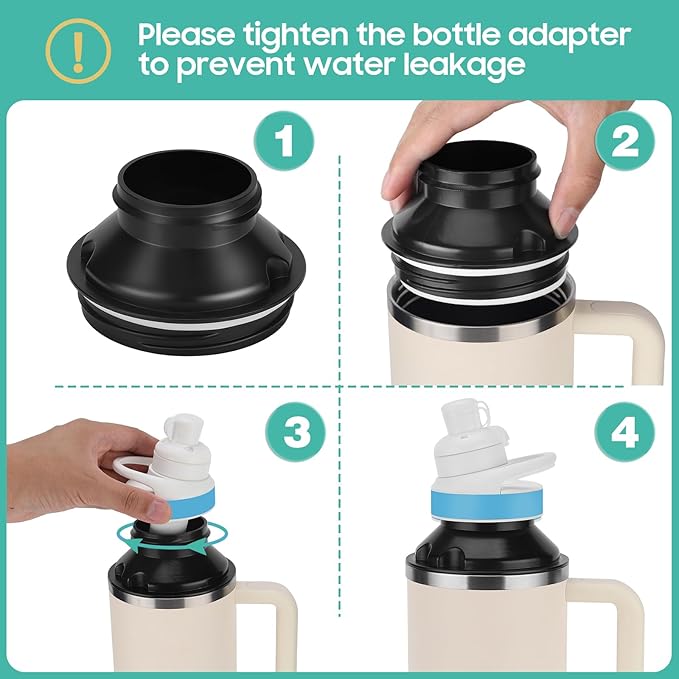 2PCS Bottle Adapter for Stanley Cup 40oz to Cirkul, Lid Cap Converter Accessories, Cirkul Stanley Adapter BPA Free Plastic, Food Grade Silicone Fits for Stanley Water Bottles(Black)