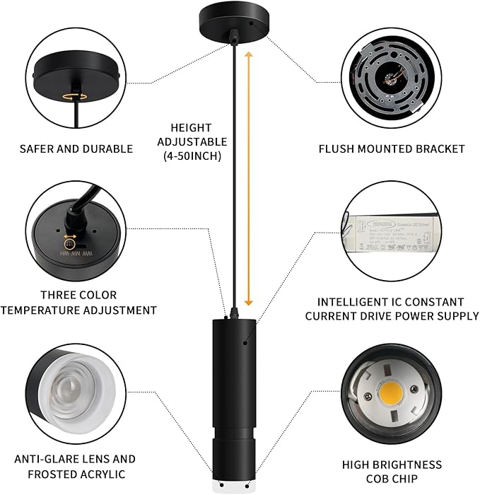 OKELI Pendant Lights, Modern Black Pendant Lights Fixture,3 Color Unique LED Pendant Lighting for Kitchen Island Bar,20W,3000-6000K, ETL(3Pack)