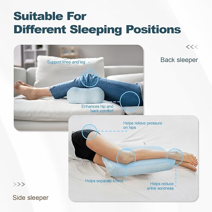 Cooling Memory Foam Knee Pillow for Side Sleepers, Between Legs Pillow, Soothing Relief for Sciatica Back HIPS Knees Joints, with Inner Pillowcase and Extra Foam Filler, Blue