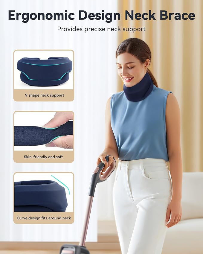 Neck Brace Cervical Collar - Neck Support Brace for Sleeping, Soft Foam Wraps Keep Vertebrae Stable and Aligned for Relief of Cervical Spine Pressure for Women & Men, (12.6-15.8 Inch) Blue