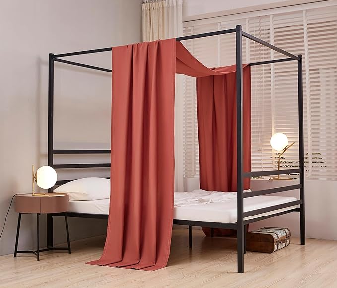 Akiky Montessori Floor Bed Canopy Curtains Linen Canopy for Kids House Bed Canopy Scarf for Toddler Adult Bed Frame Canopy Panel Nursery Room Decor (Full/Queen,Terracotta)