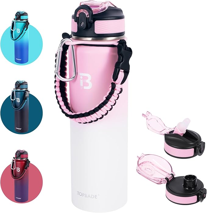 32oz Insulated Water Bottle with Straw Lid & Spout Lid & Paracord Handle, Stainless Steel Water Bottle Wide Mouth, Double Wall for Women Men Gym Fitness Outdoor