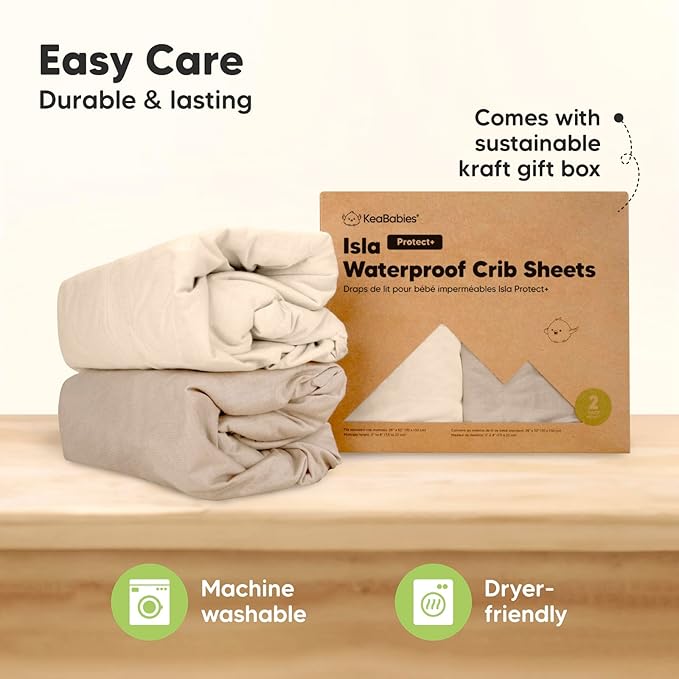 2-Pack Waterproof Crib Sheets for Boys, Girls - Viscose Derived from Bamboo Crib Sheets Neutral, Crib Mattress Protector Sheet, Soft Toddler Bed Sheets, Fitted Baby Crib Sheets Girl, Boy (Cameo)