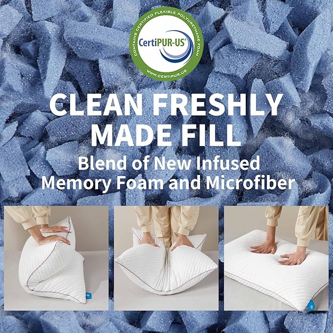 Pillows Standard Size Set of 2 Cooling Shredded Memory Foam Pillows for Bed